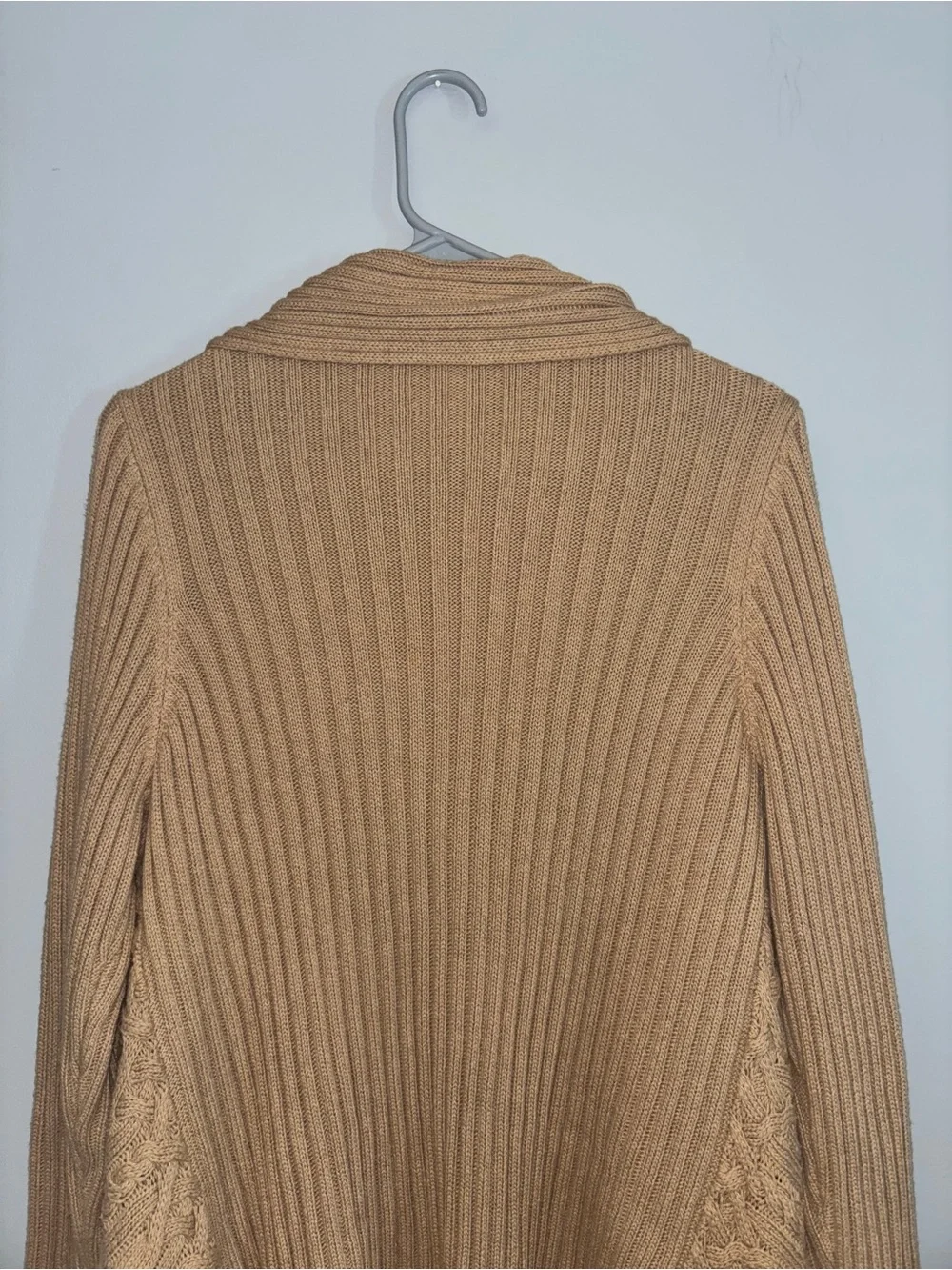 👢Chicos Women's Tan Open-Front Rib & Cable Knit Cardigan